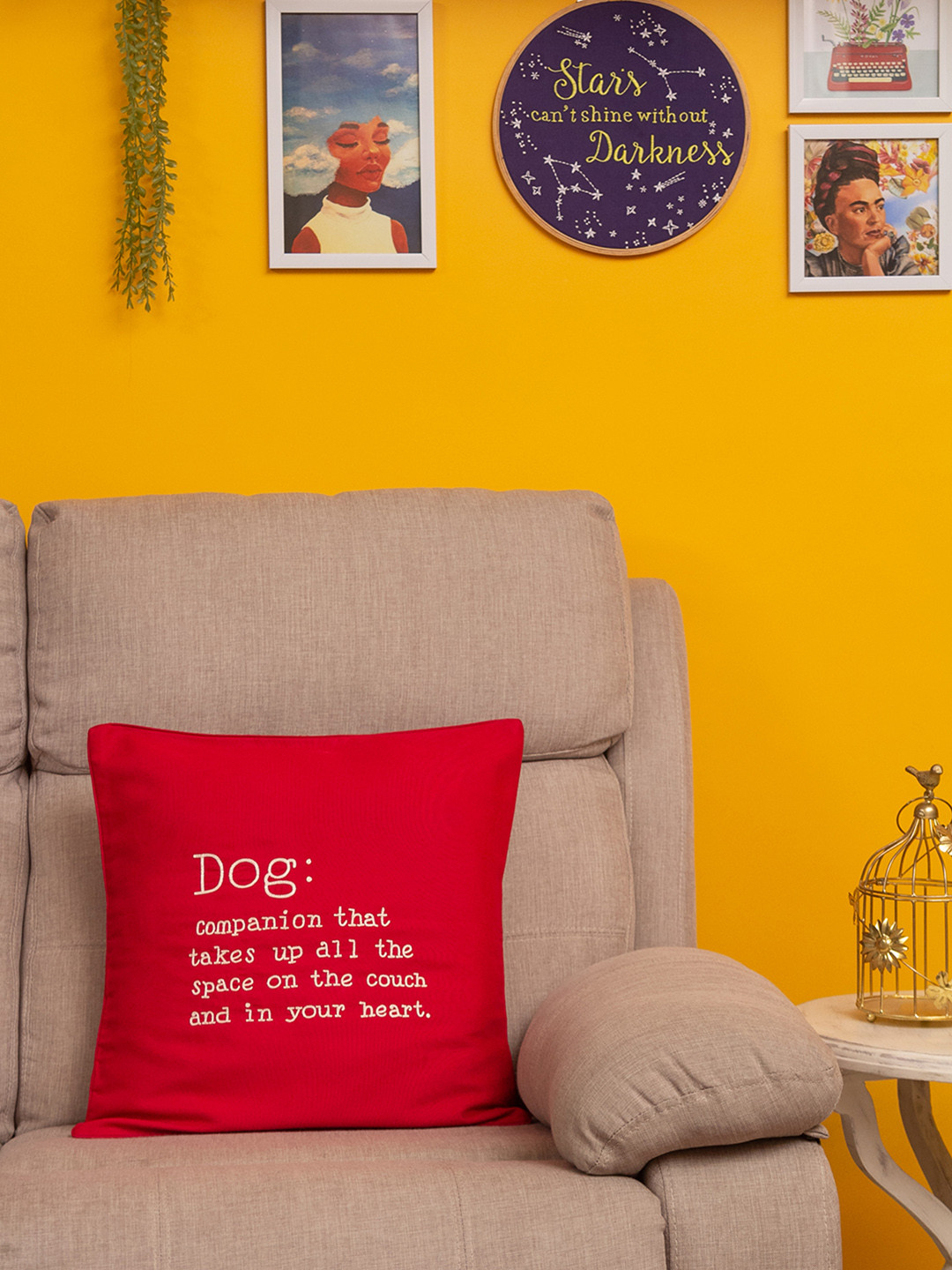 BandBox DOG COMPANION Red Cotton Washable Embroidered Square Cushion Cover -16x16In