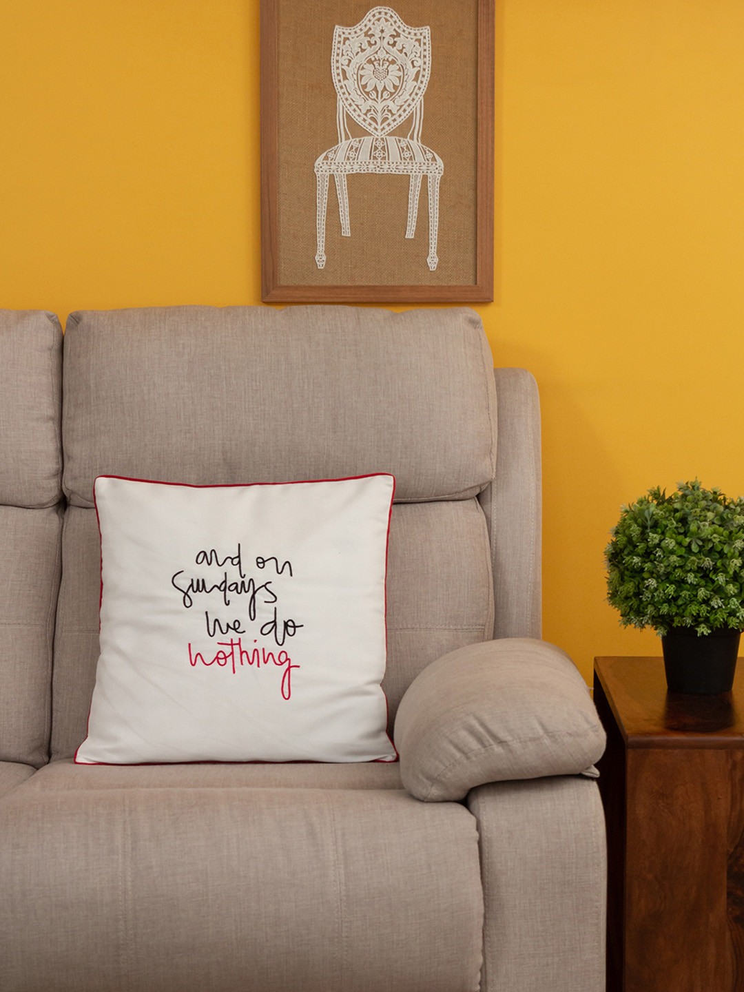 BandBox White & Black Single Embroidered Square Cushion Cover