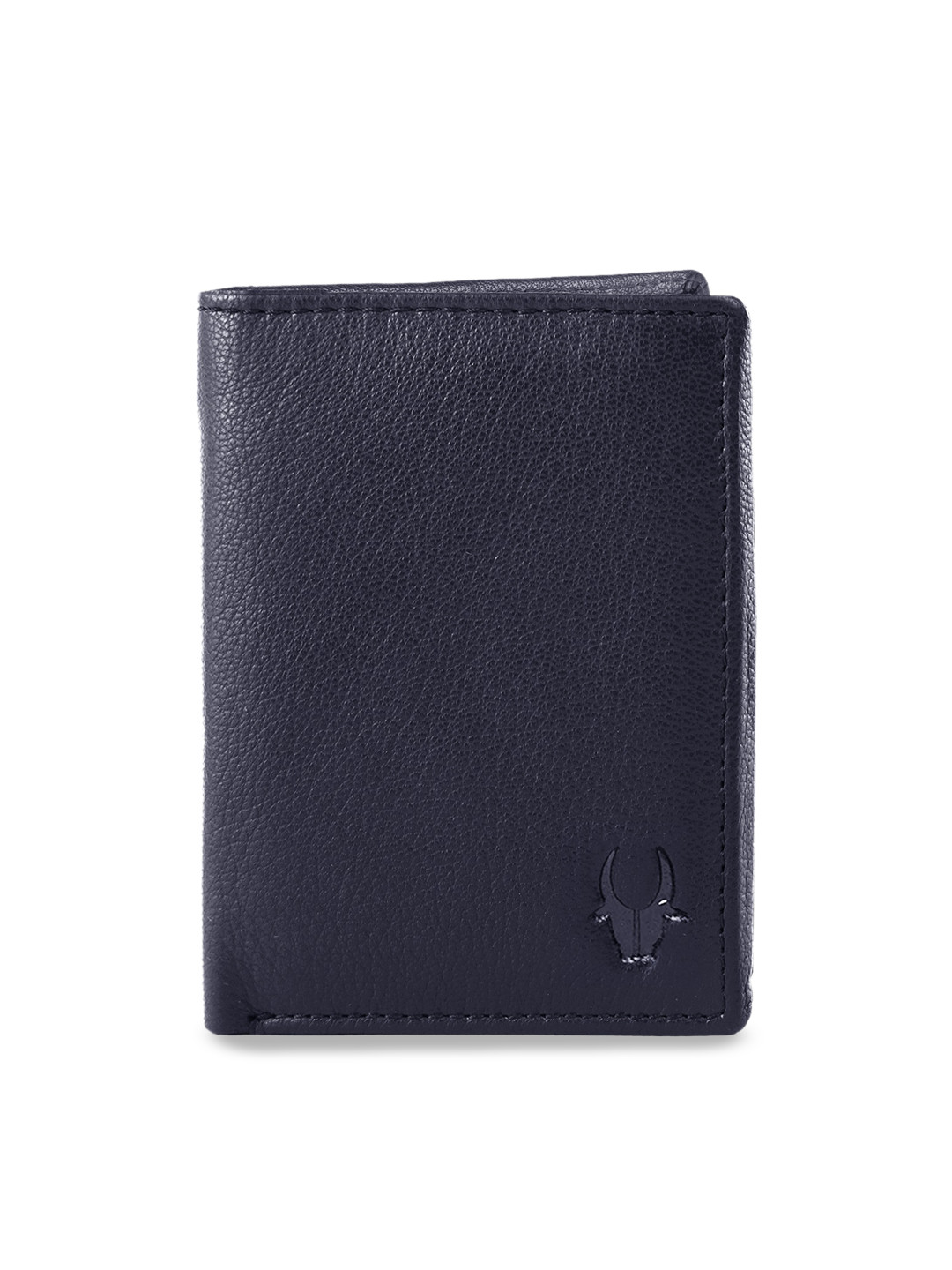 WildHorn Men Blue RFID Protected Genuine Leather Hand-Stitched Solid Two Fold Wallet