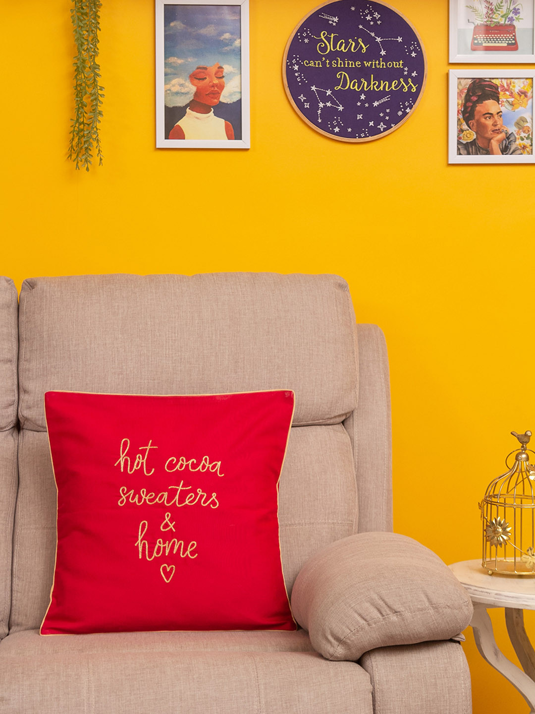 BandBox Red & Yellow Single Embroidered Square Cushion Cover