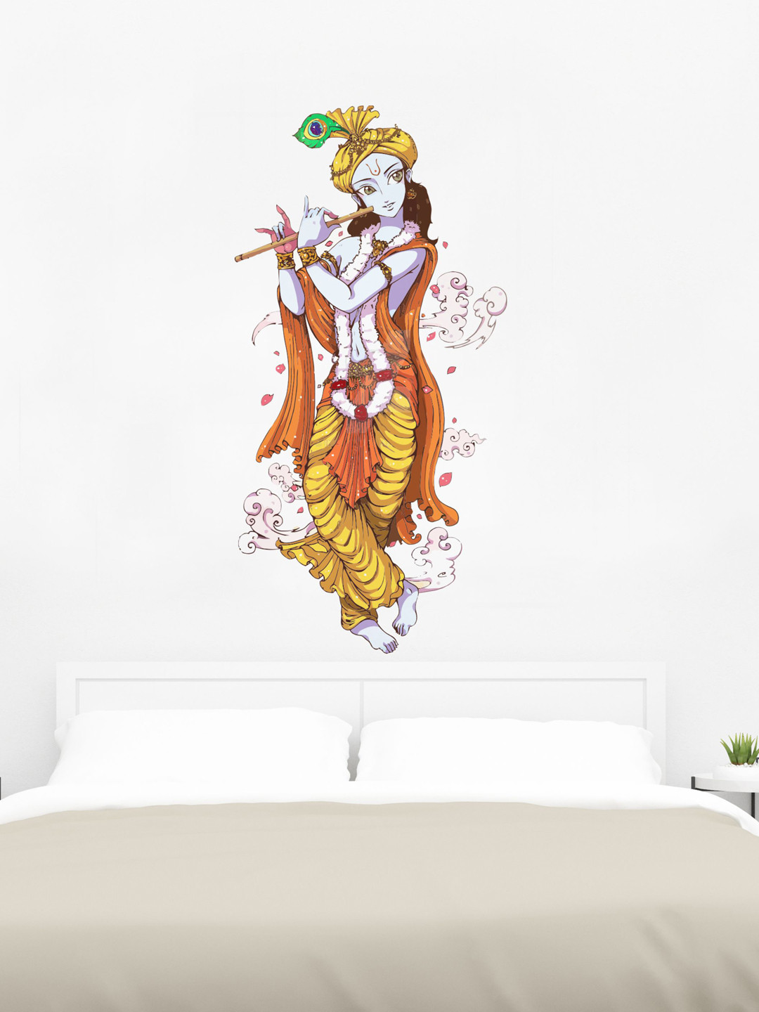 rawpockets Multicoloured Lord Krishna with Flute PVC Vinyl Wall Sticker