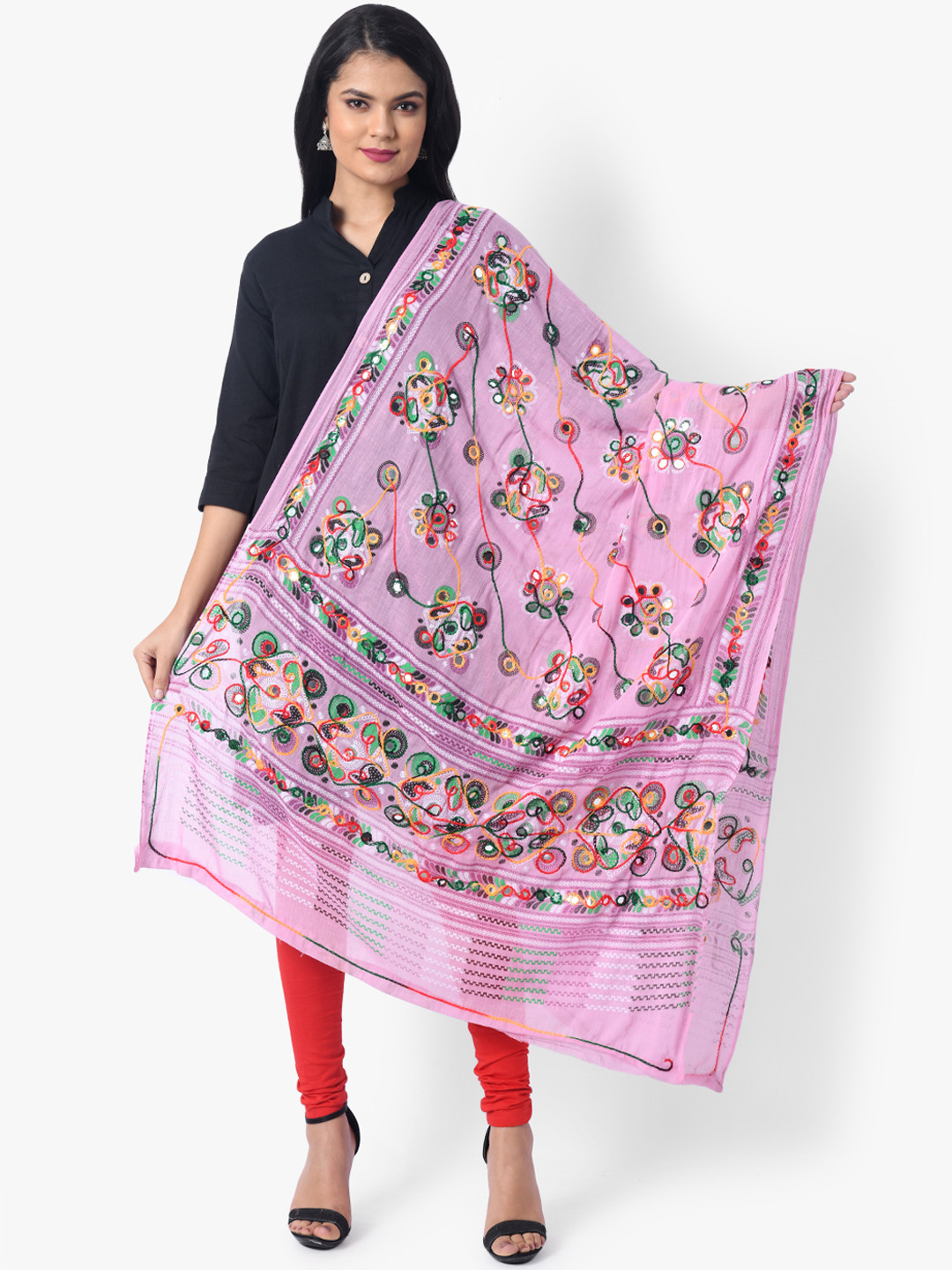 Vastraa Fusion Pink Chakachak Embroidered Pure Cotton Dupatta