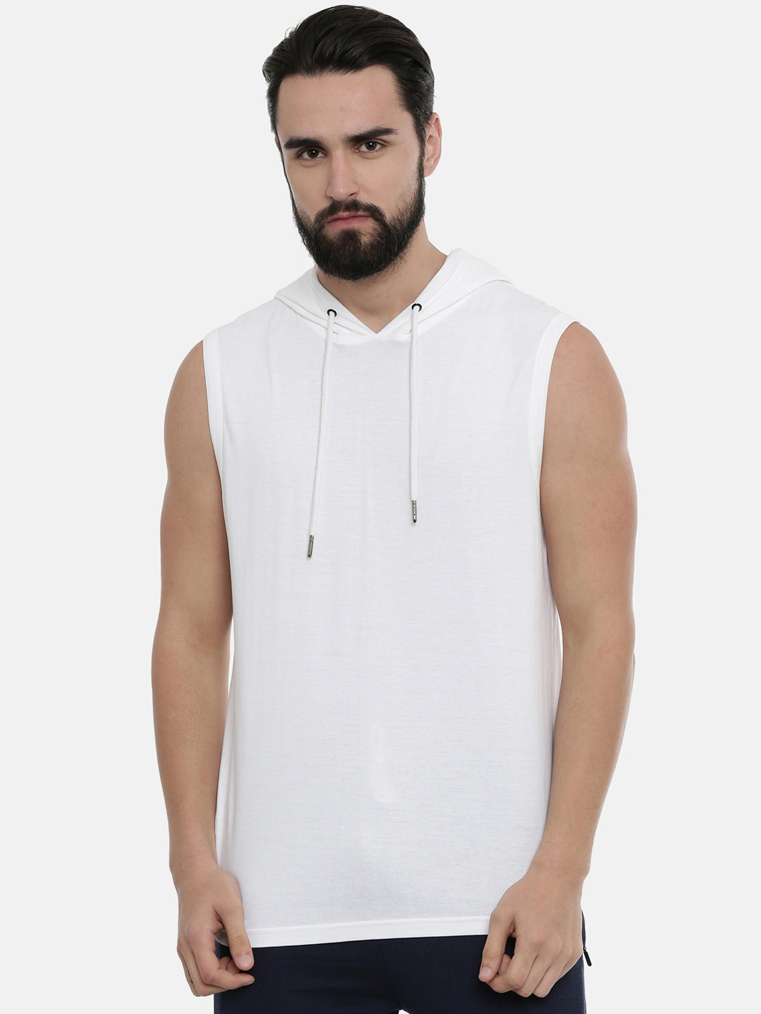 Bushirt Men White Solid Hood Pure Cotton T-shirt