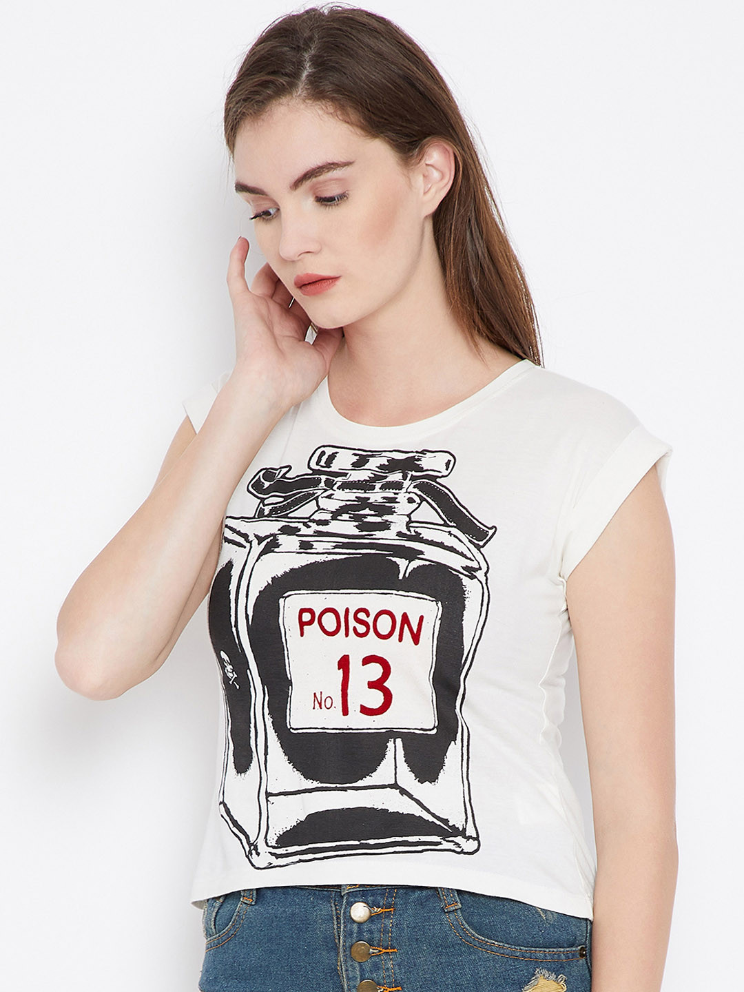 PUNK Women White Printed Round Neck T-shirt