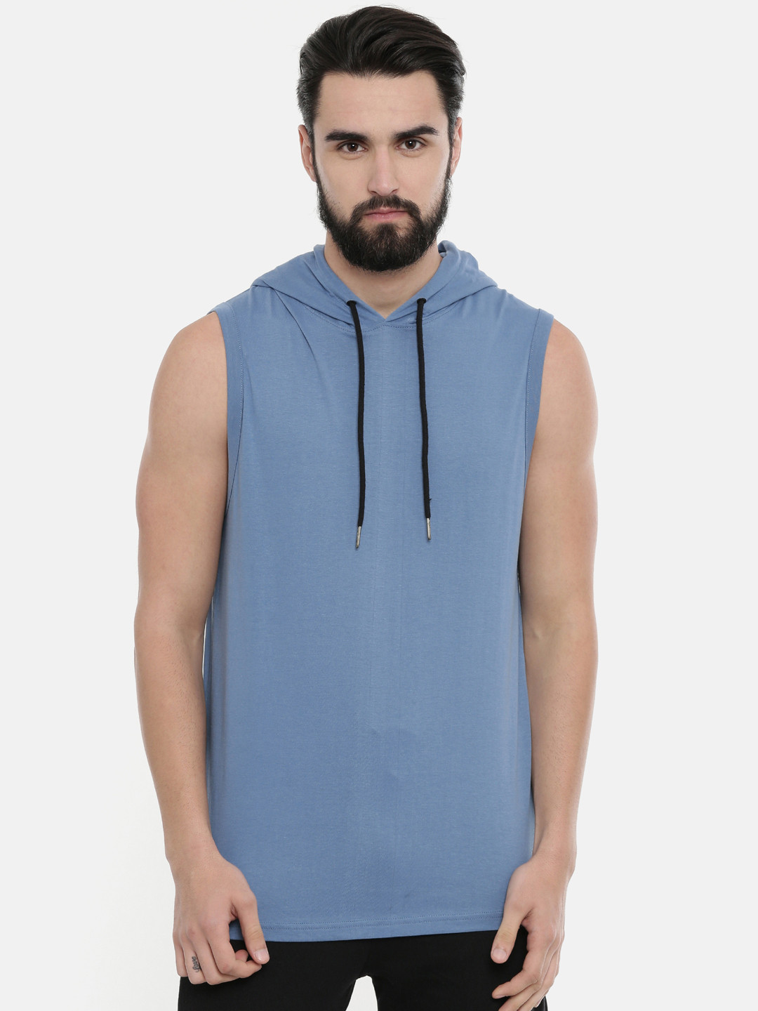 Bushirt Men Blue Solid Hood Pure Cotton T-shirt