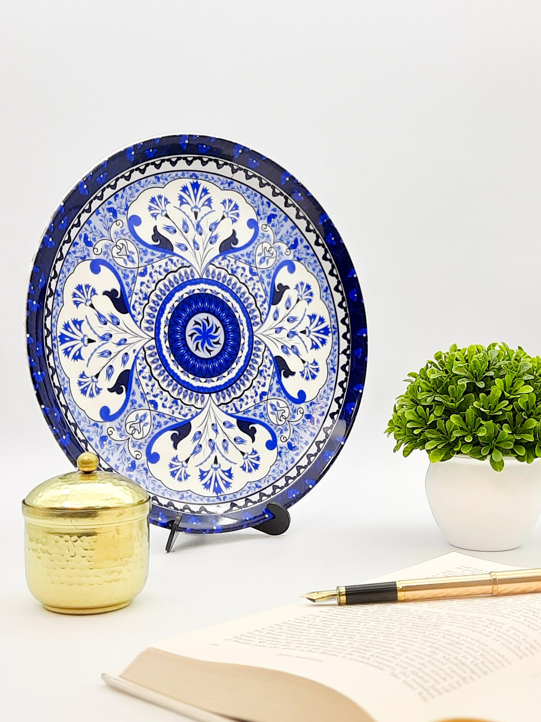 KOLOROBIA Pristine Turkish Bone China Ethnic Motifs Glossy Hanging Hall Wall Hangings-8In