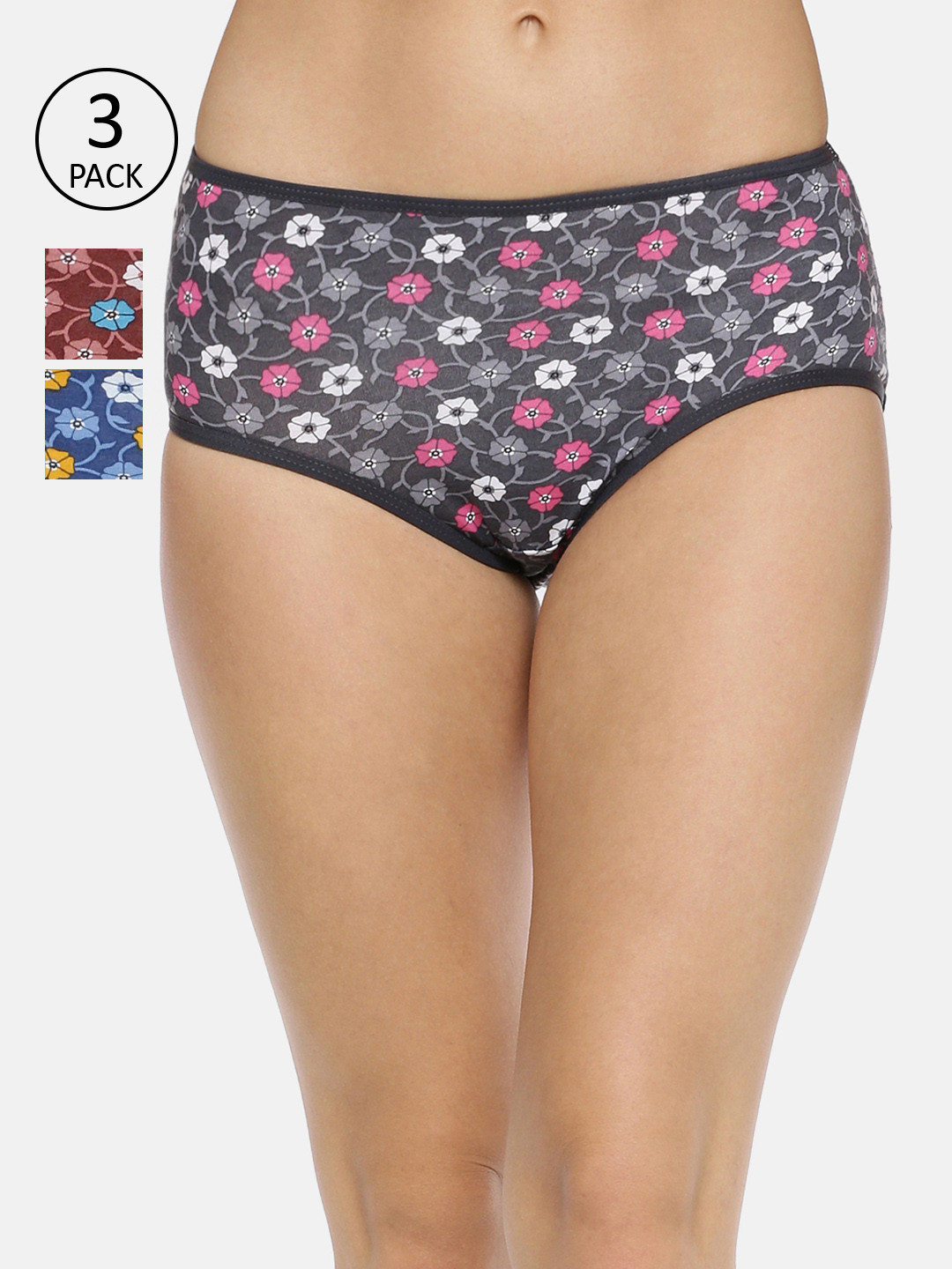 Red Rose Women Pack Of 3 Assorted Hipster Briefs Intima