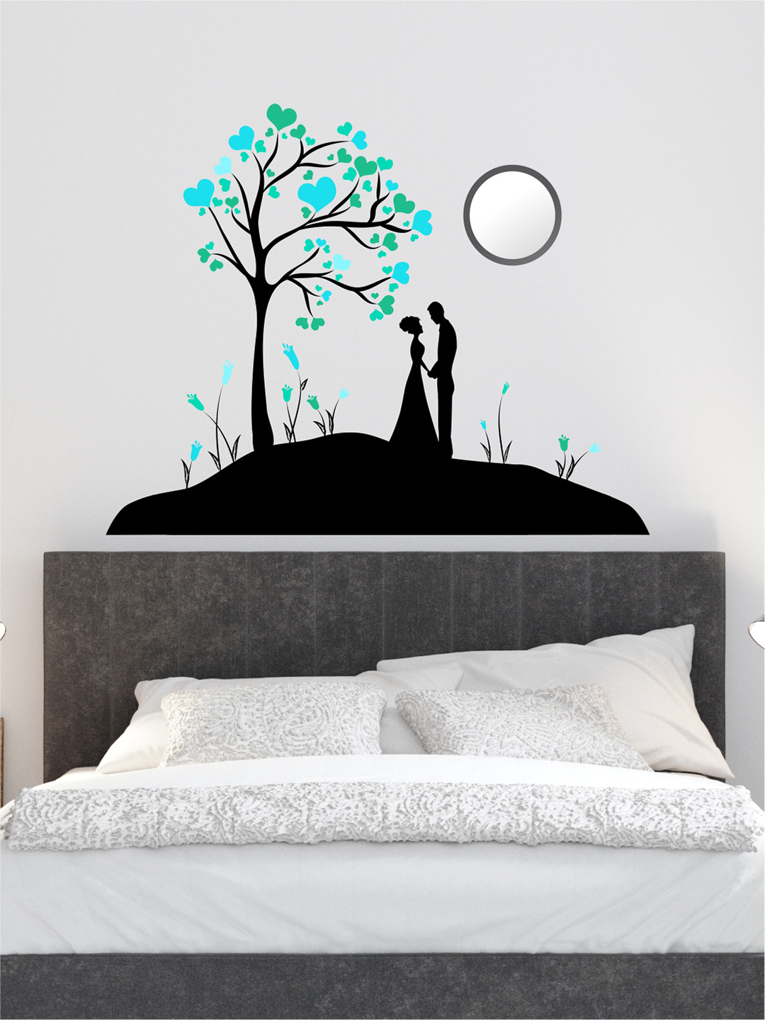 rawpockets Blue & Black Lovely Couple Under The Tree Wall Sticker