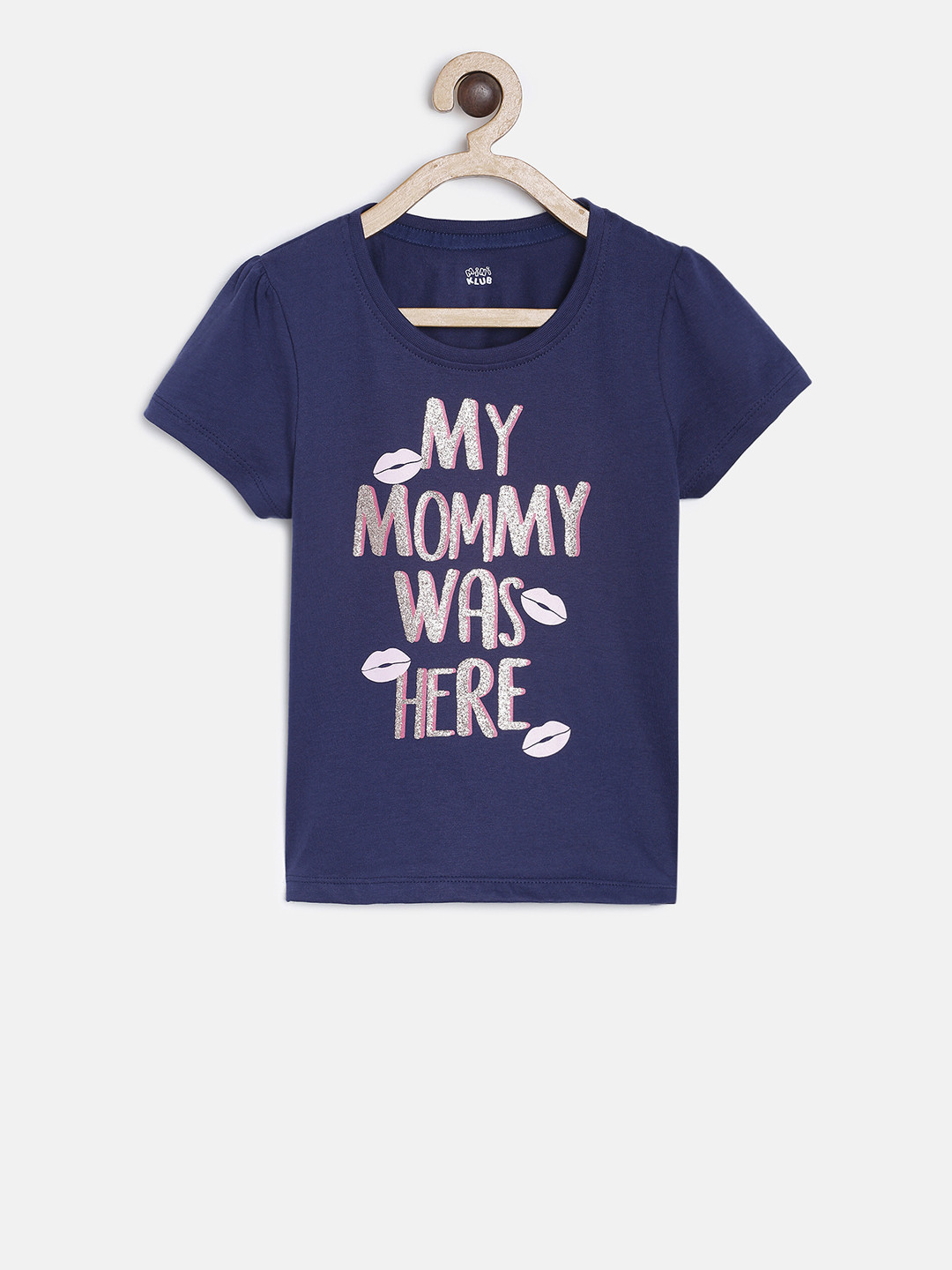 MINI KLUB Girls Navy Blue Printed Pure Cotton Top