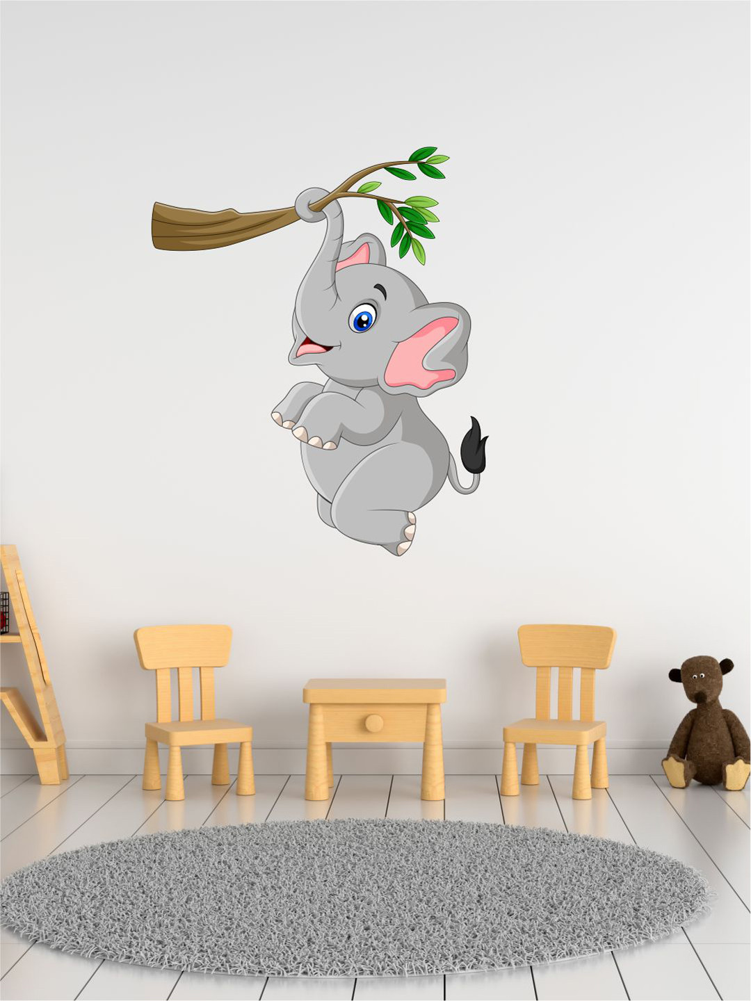 rawpockets Grey & Pink Hanging Elephant on Tree Wall Sticker