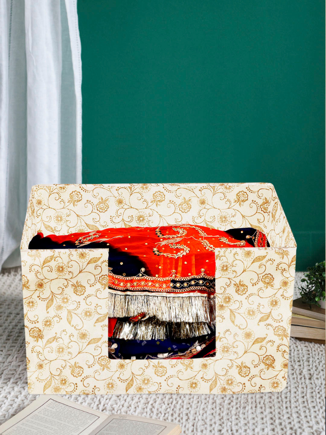 Kuber Industries Unisex Brown & Beige Metallic Printed Saree Stacker Organisers