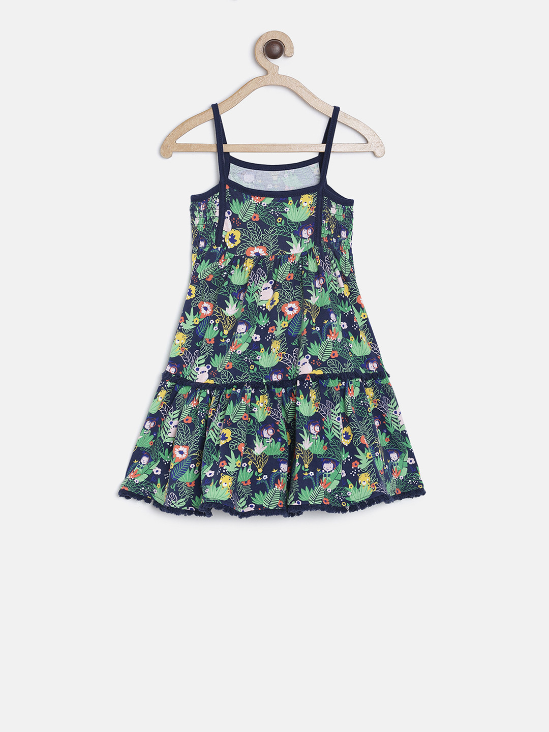 MINI KLUB Girls Navy Blue Printed Fit and Flare Dress