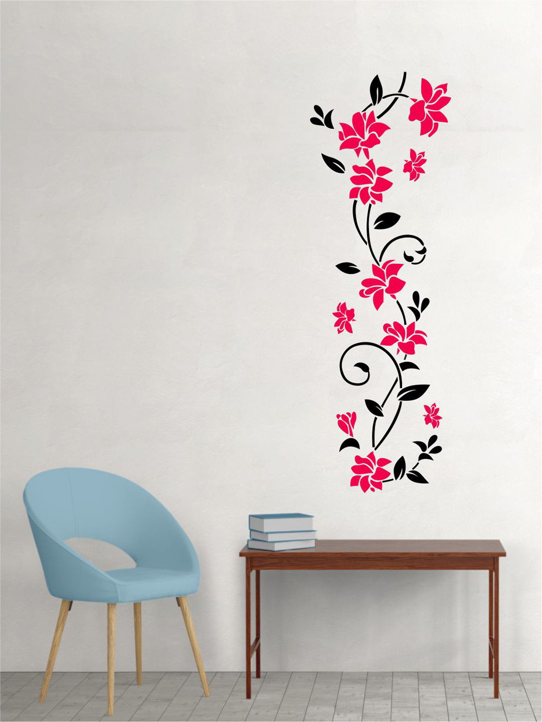 rawpockets Pink & Black Floral Vine Art Wall Sticker