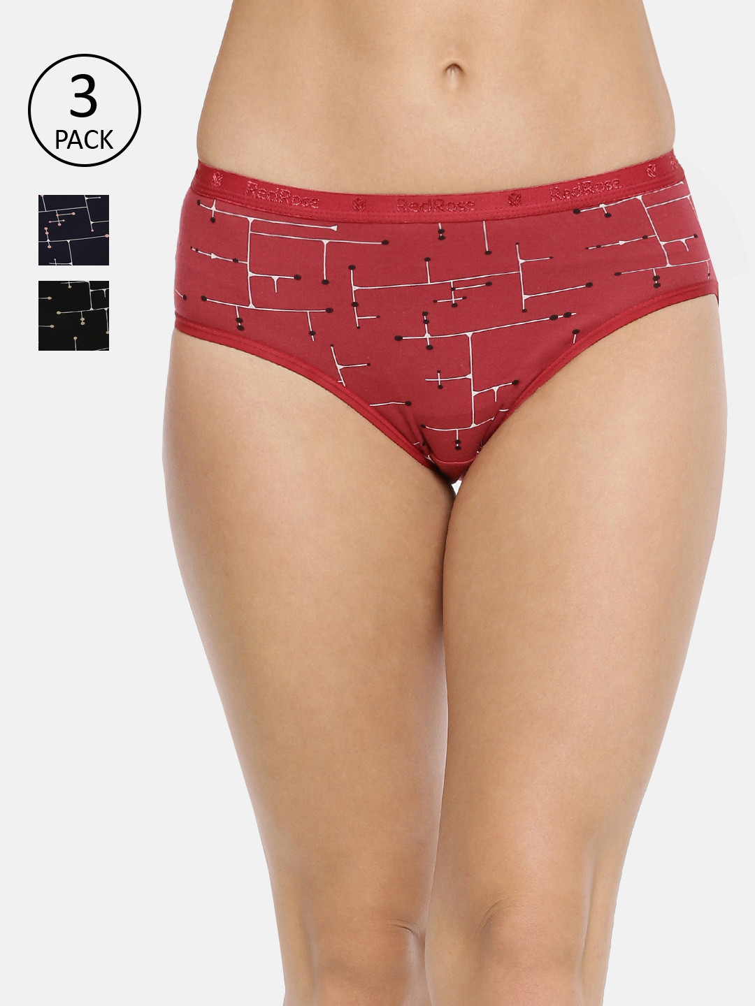 Red Rose Women Pack of 3 Assorted Hipster Briefs Preety-M