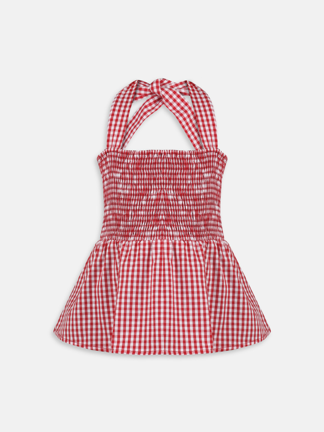 KIDKLO Girls Red & White Checked Pure Cotton Top