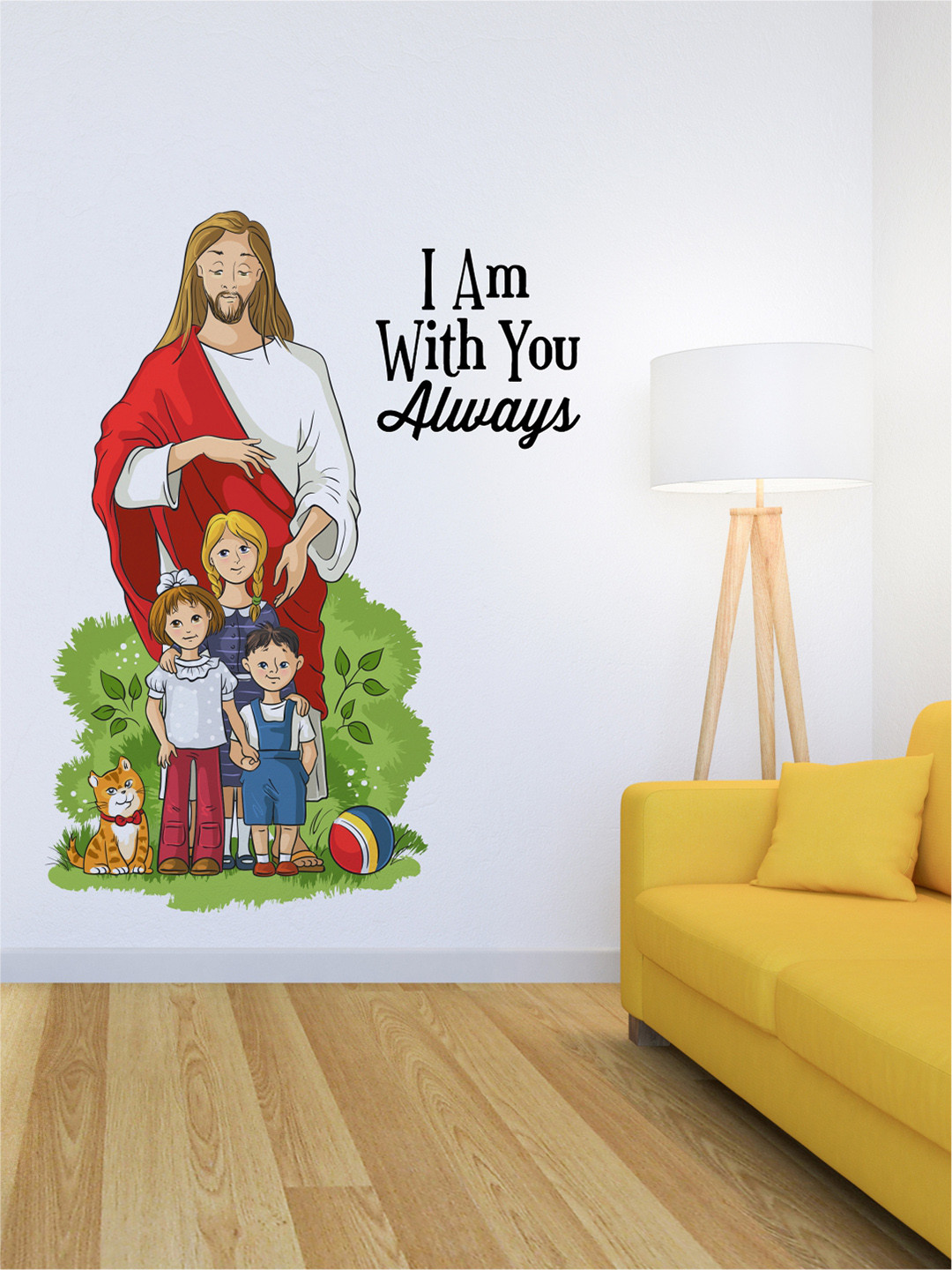 rawpockets Multicoloured Lord Jesus with Kids and Quote Wall Sticker