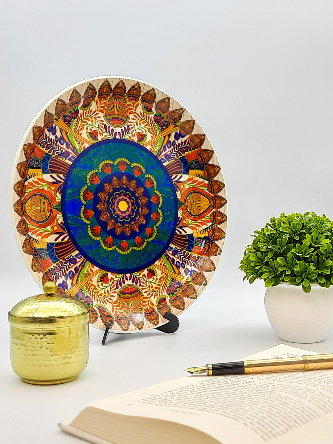 KOLOROBIA Sylvan Egyptian Bone China Ethnic Motifs Glossy Hanging Hall Wall Plates-8In