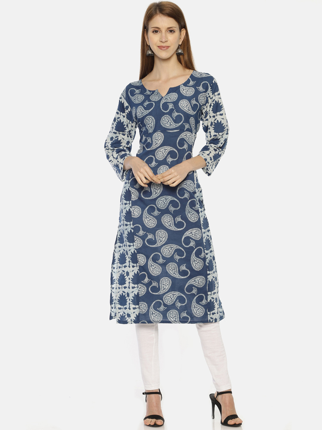Resha Women Blue & Grey Printed Straight Kurta