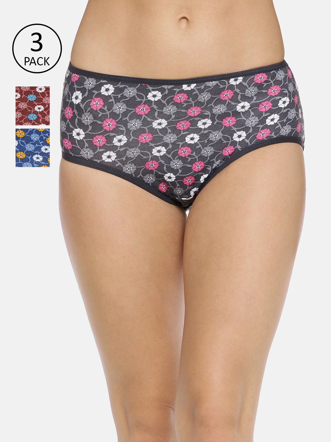 Red Rose Women Pack Of 3 Assorted Hipster Briefs Intima-XXL