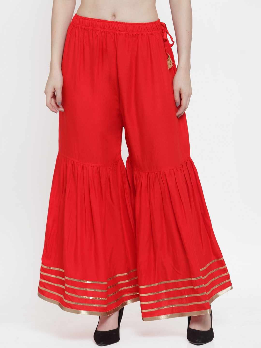 TAG 7 Women Red & Gold-Toned Solid Flared Sharara