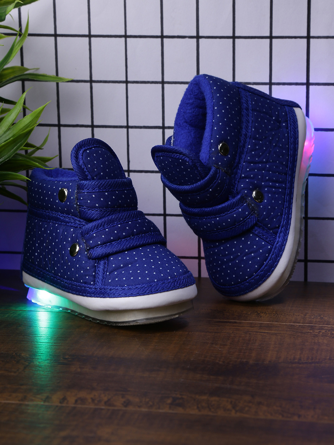 CHiU Kids Blue Printed Mid-Top LED Slip-On Sneakers