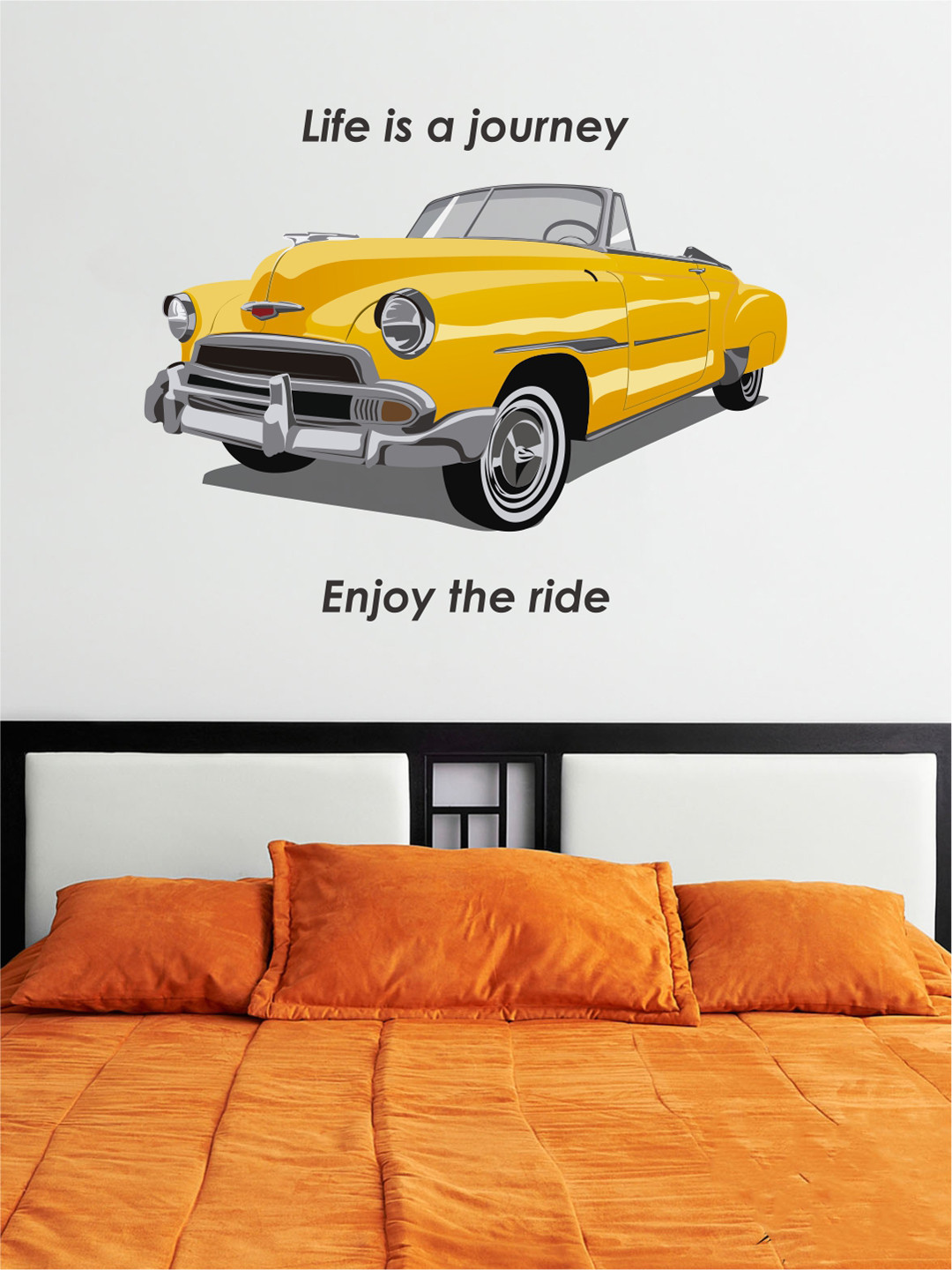 rawpockets Yellow Vintage Car Quote Decor Wall Stickers