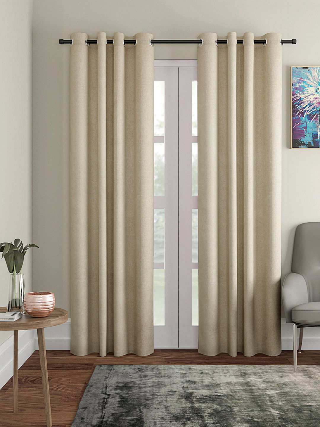 Soumya Beige Single Room Darkening Door Curtain