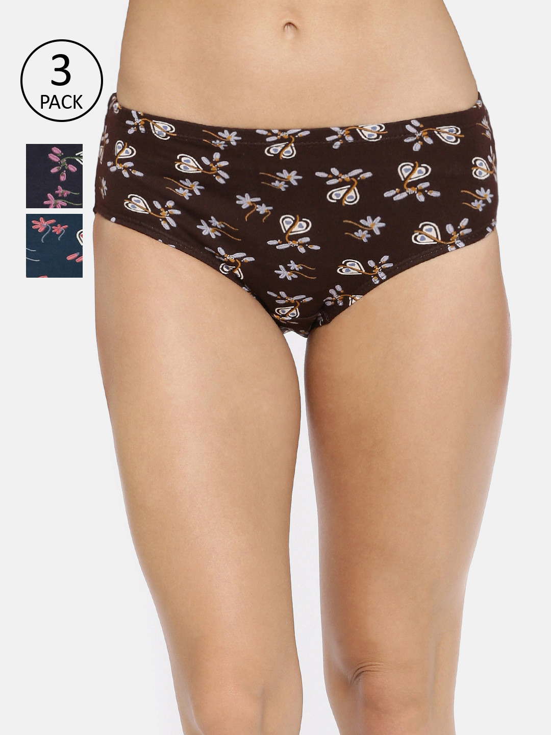 Red Rose Women Pack Of 3 Assorted Hipster Briefs Decorative-M