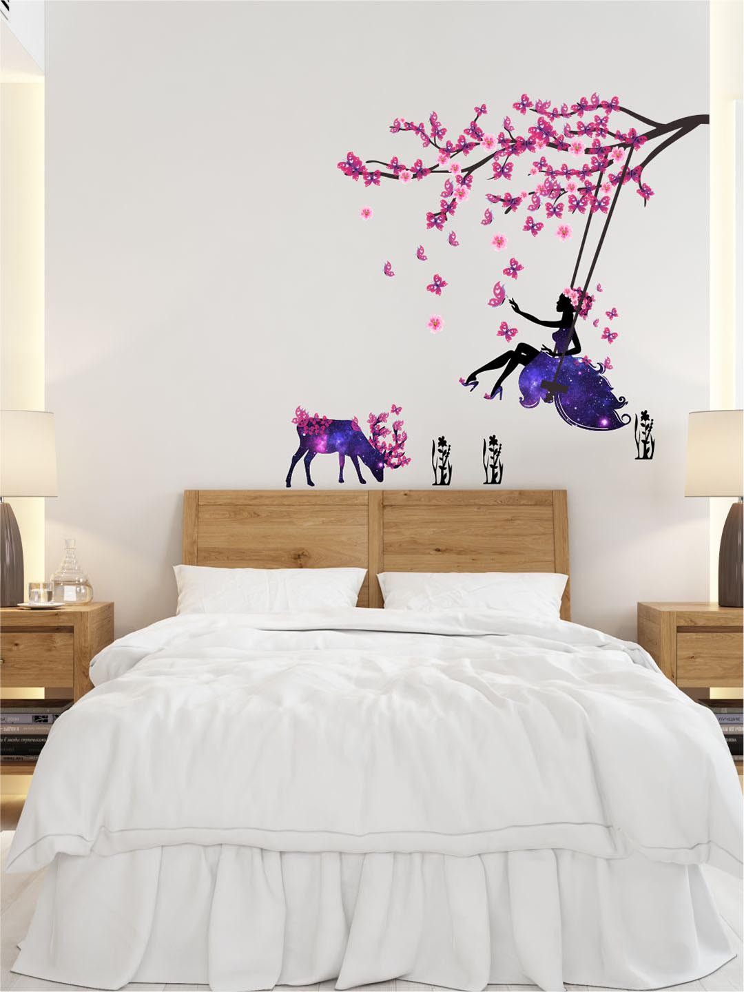 rawpockets Multicoloured Angel with Deer PVC Vinyl Wall Stickers