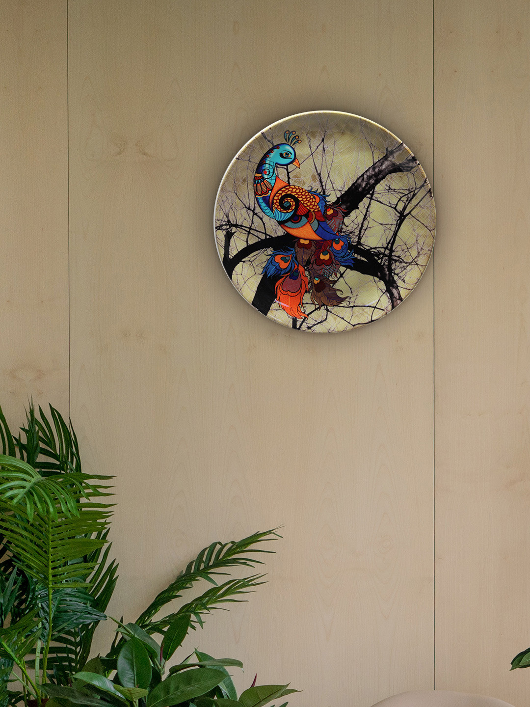 KOLOROBIA CHARISMATIC PEACOCK Bone China Crafted Ceramics Glossy Hall Wall Plates-8In