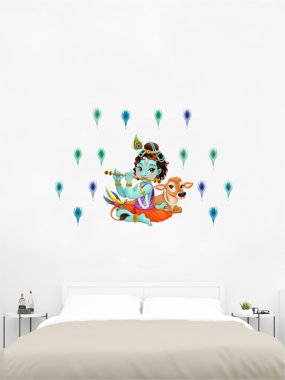 rawpockets Blue & Red Lord Krishna With Flute PVC Vinyl Wall Sticker