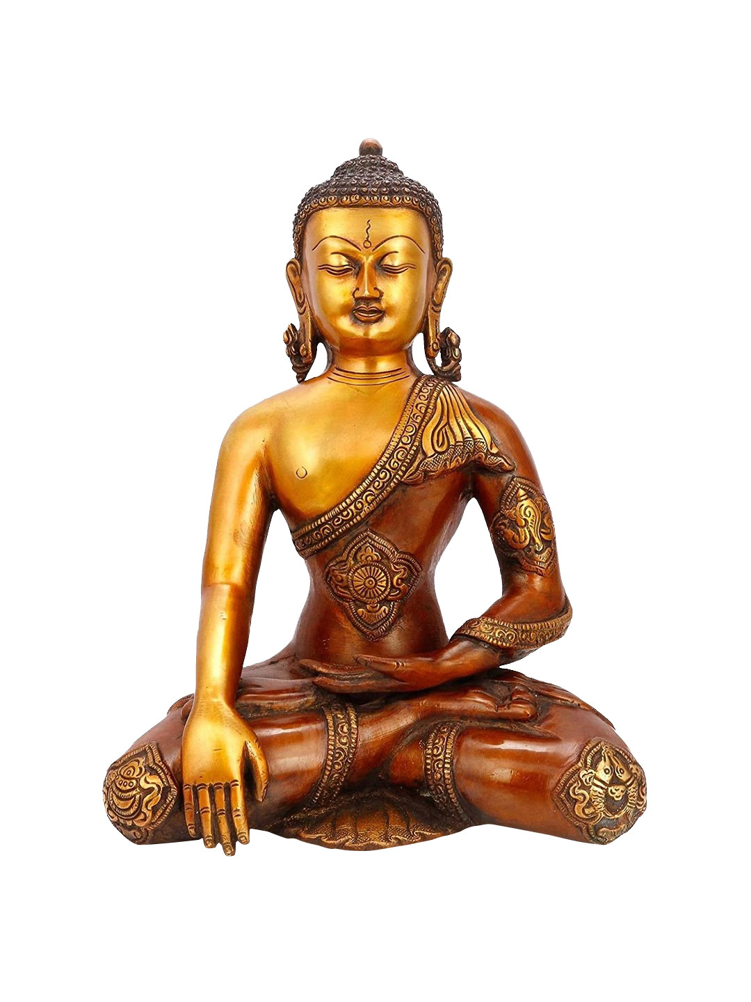 CraftVatika Bhumisparsha Buddha Gold Brass Metallic Garden Medium Showpiece - 12 Inches