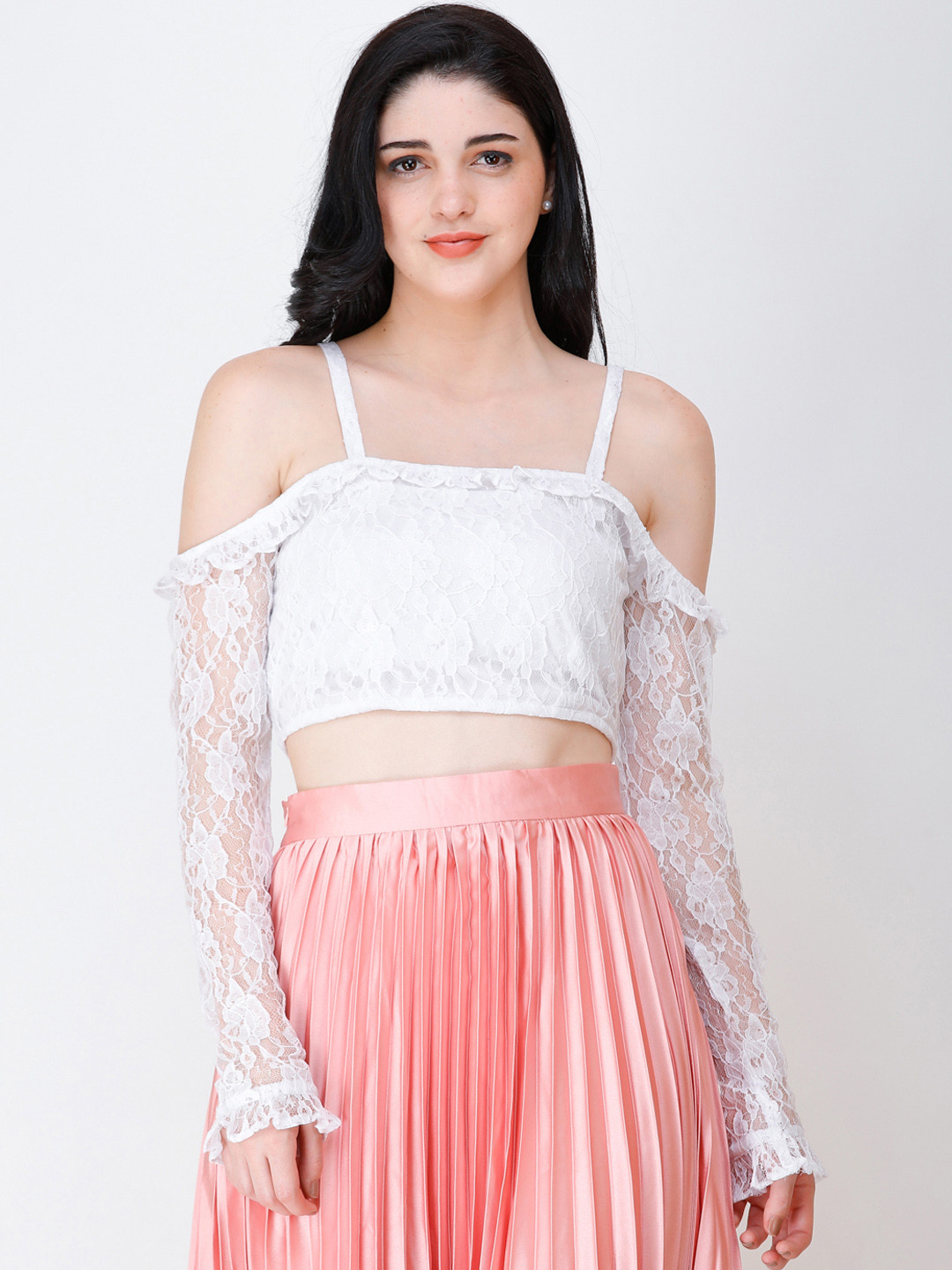 SCORPIUS Women White Lace Crop Top