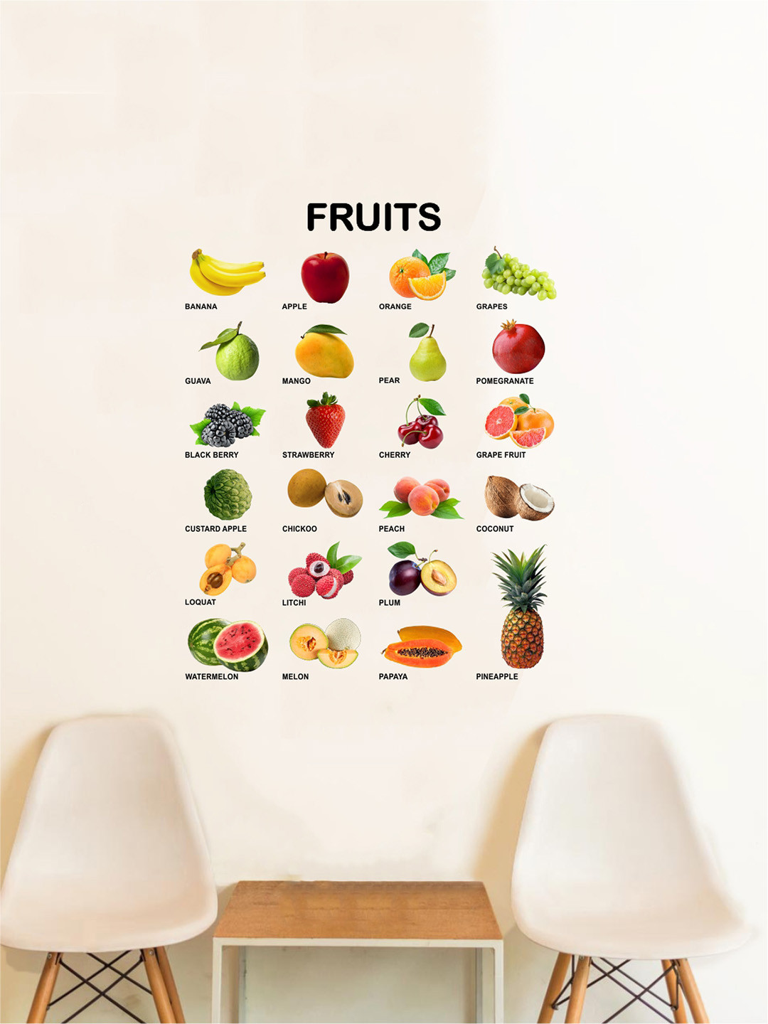 rawpockets Multicoloured Fruits with Names Wall Stickers