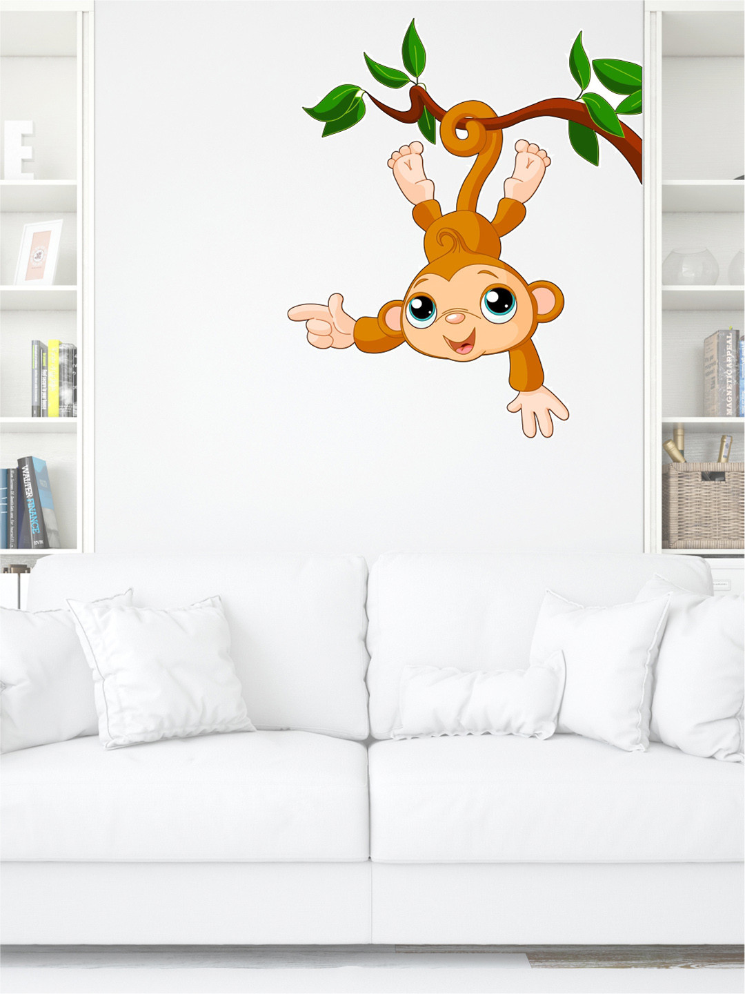 rawpockets Brown & Green Monkey Hanging Tree PVC Vinyl Wall Sticker