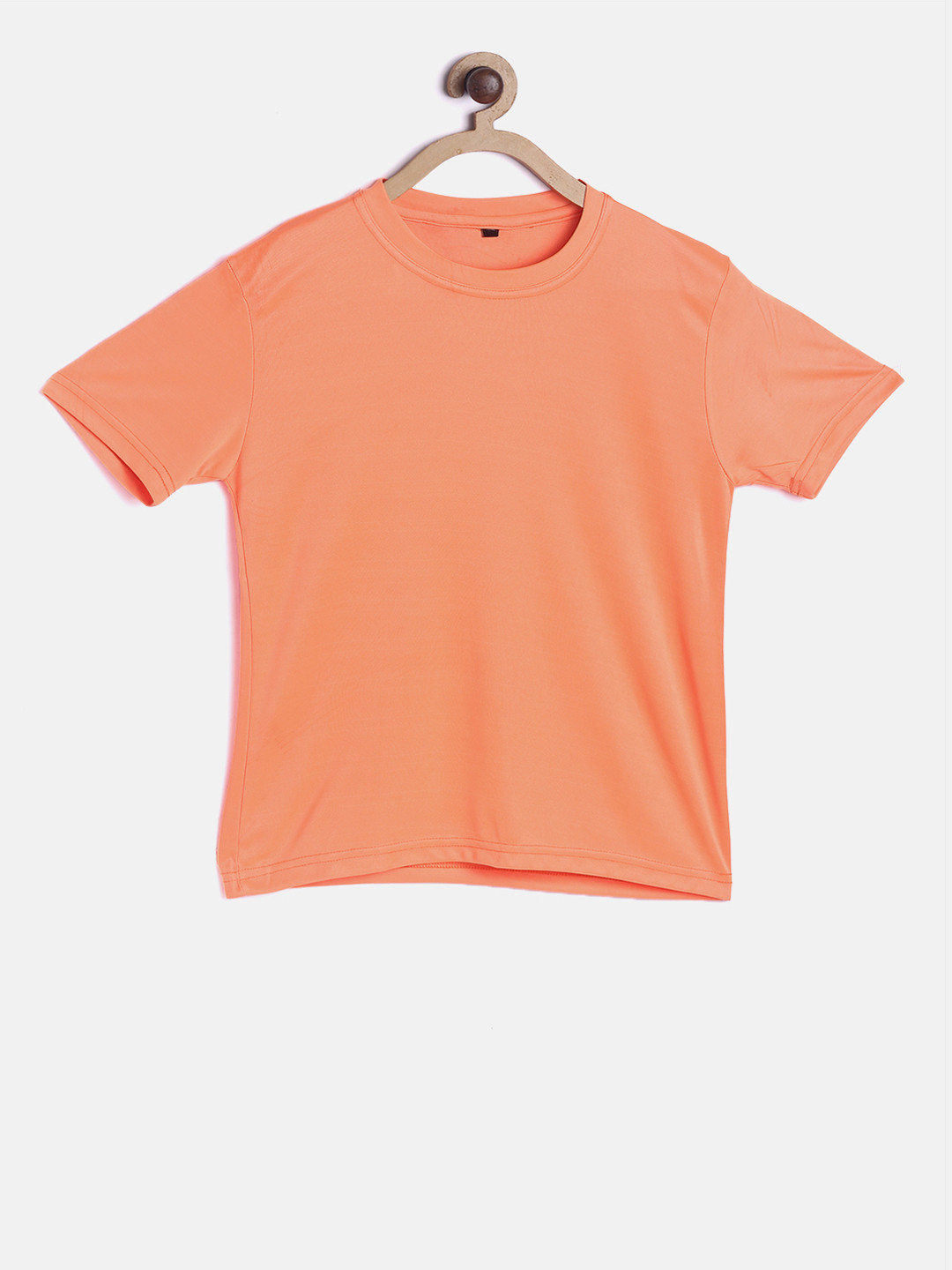 TINY HUG Boys Orange Solid Round Neck T-shirt
