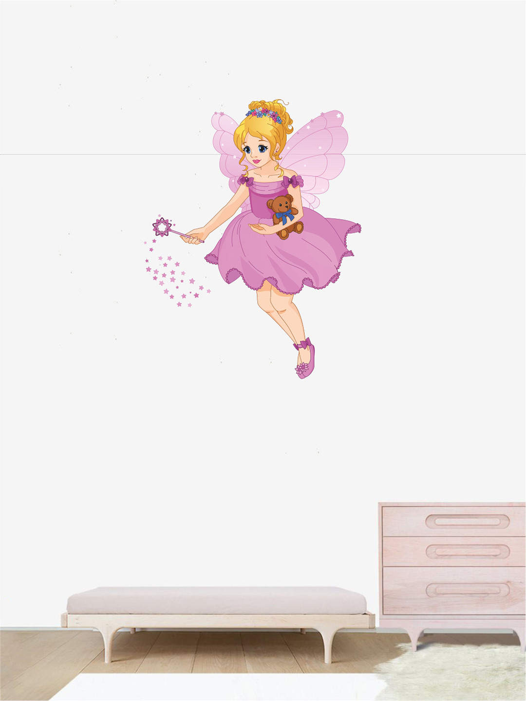 rawpockets Pink & Beige Cute Angel Printed PVC Vinyl Wall Sticker