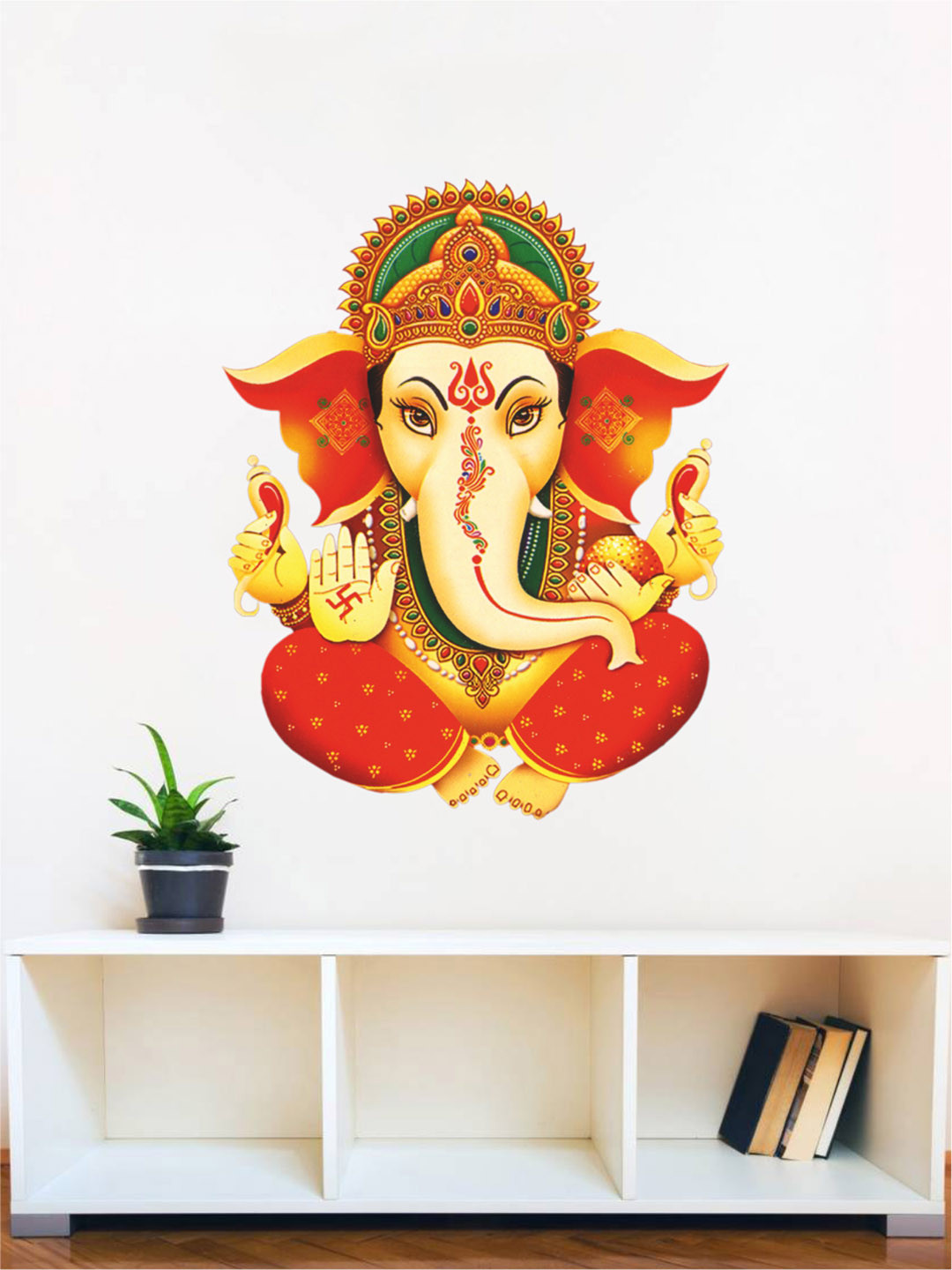 rawpockets Beige & Red Lord Ganesha Wall Stickers
