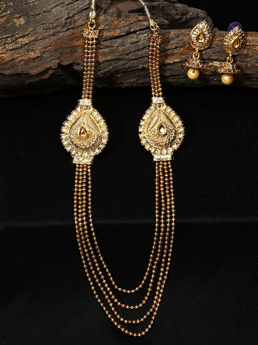 ANIKAS CREATION Gold-Plated Ball Chain-Style Multilayer Jewellery Set