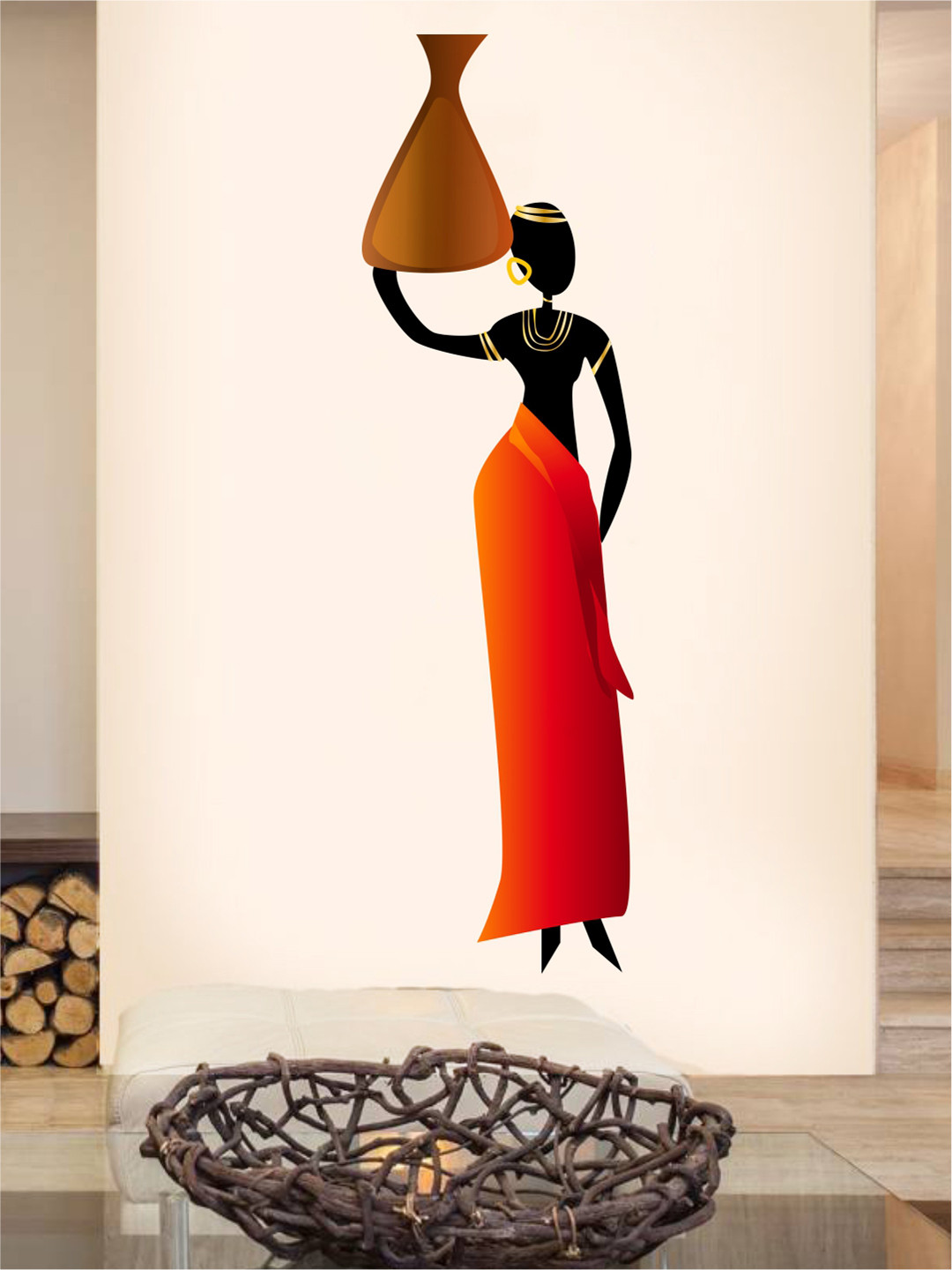 rawpockets Black & Orange African Tribal Women Printed PVC Vinyl Wall Sticker