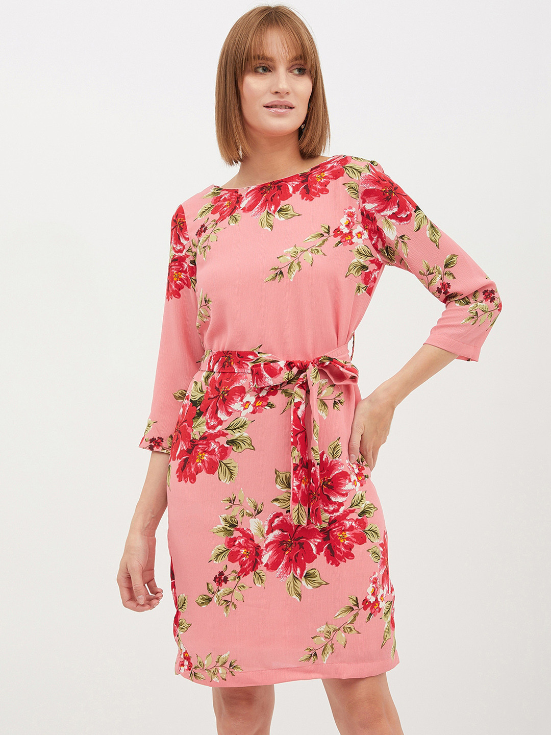 Harpa Women Pink Printed Fit and Flare Dress
