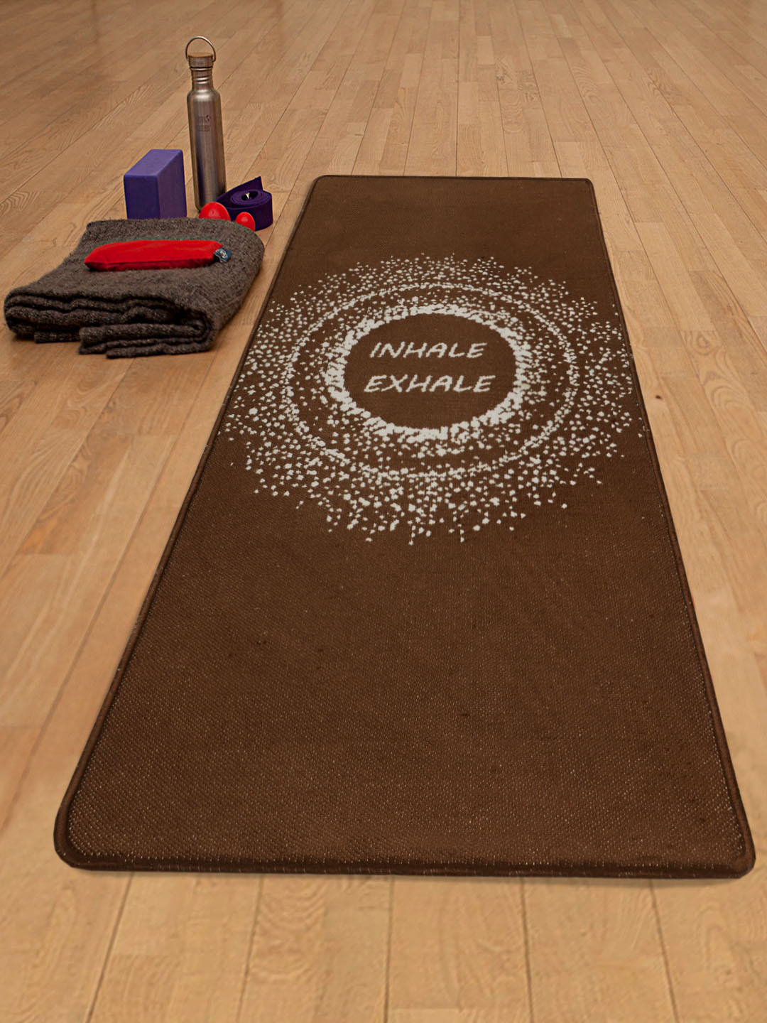 Saral Home Brown & Off White Hand Woven Antiskid Yoga Mat  With Bag