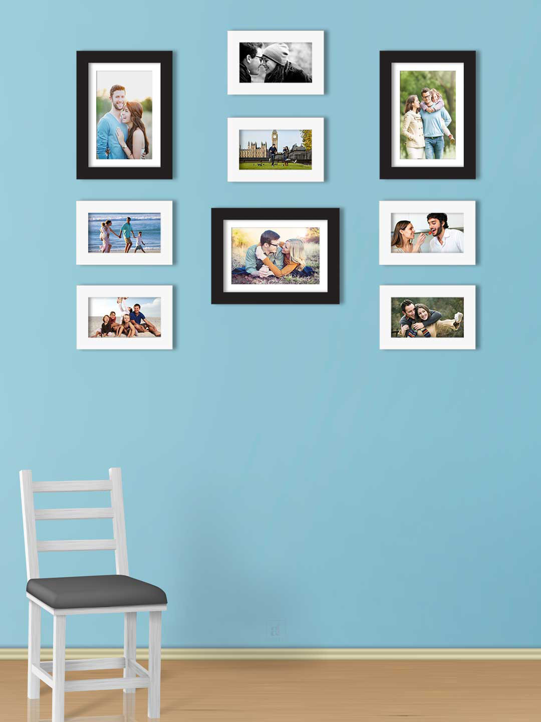 Art Street Set Of 9 White & Black Solid Photo Frames