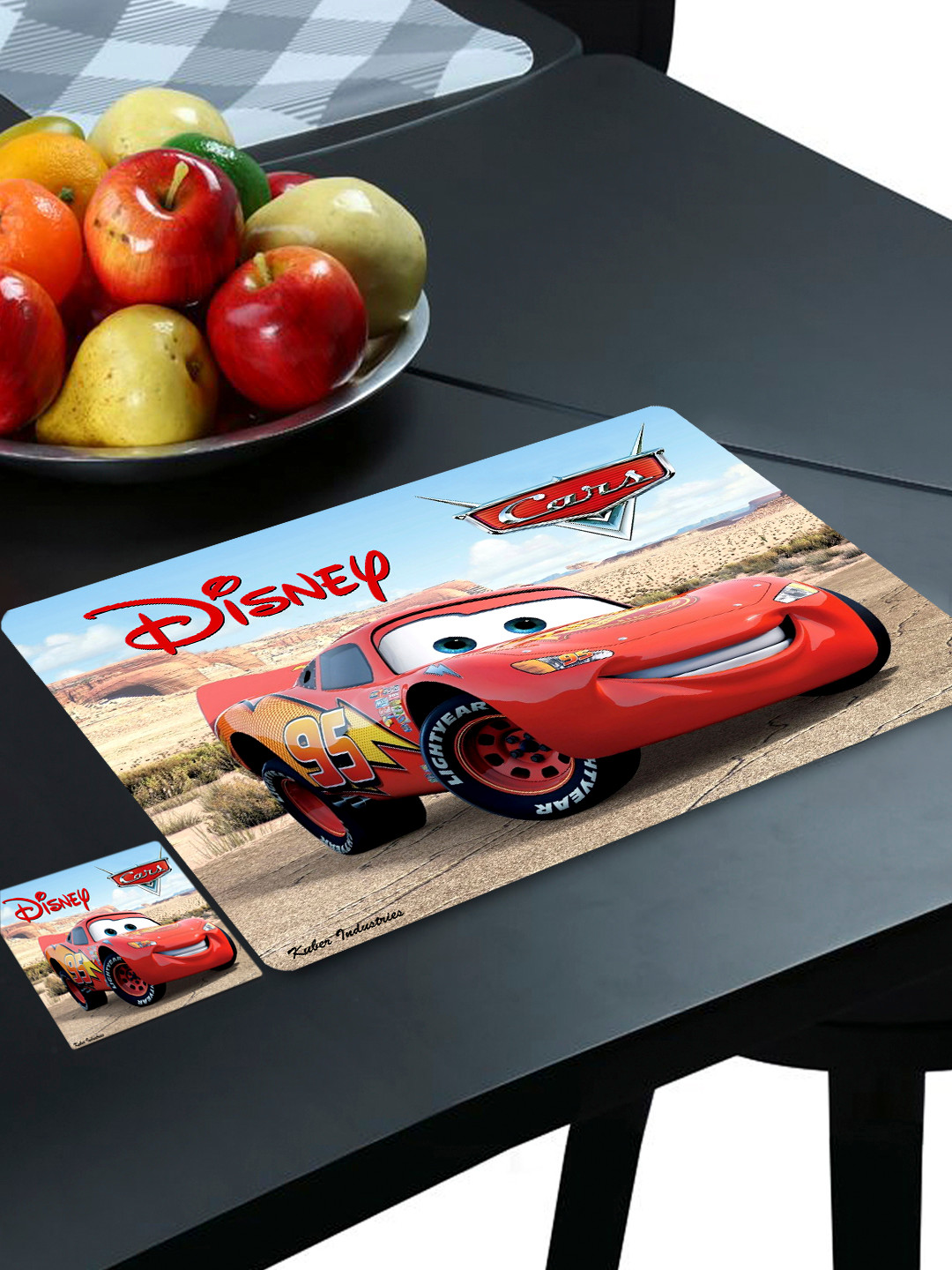 Kuber Industries Red 12 Pieces Disney Cars Dining Table Placemat With Tea Coasters