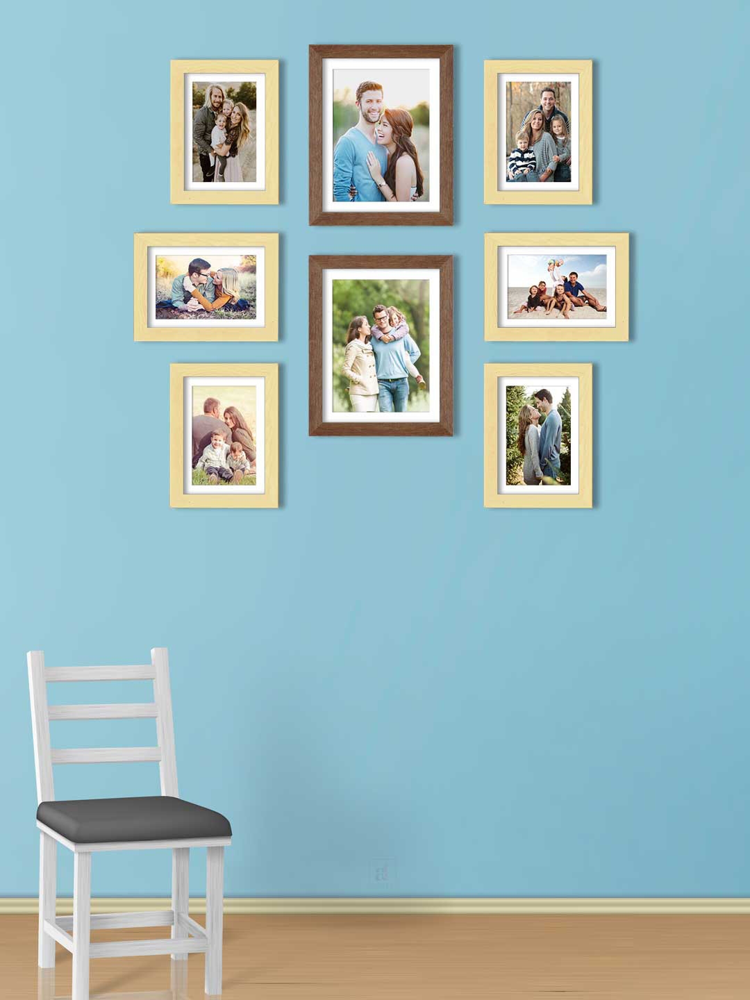 Art Street Set Of 8 Yellow & Brown Solid Photo Frames