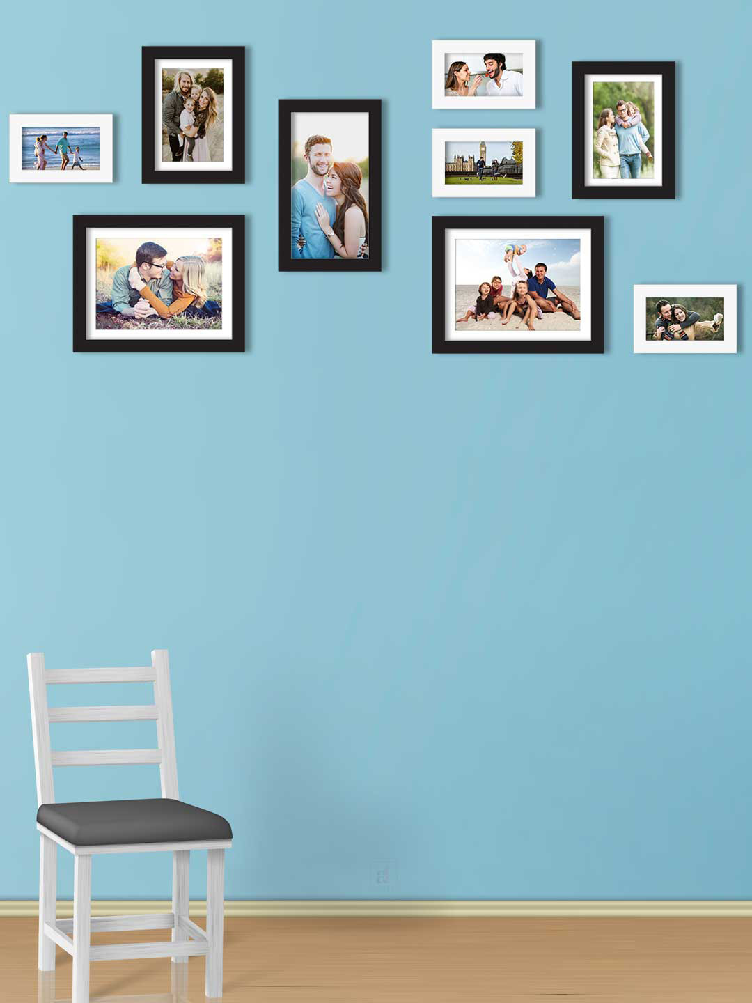 Art Street Set of 9 White & Black Individual Photo Frames