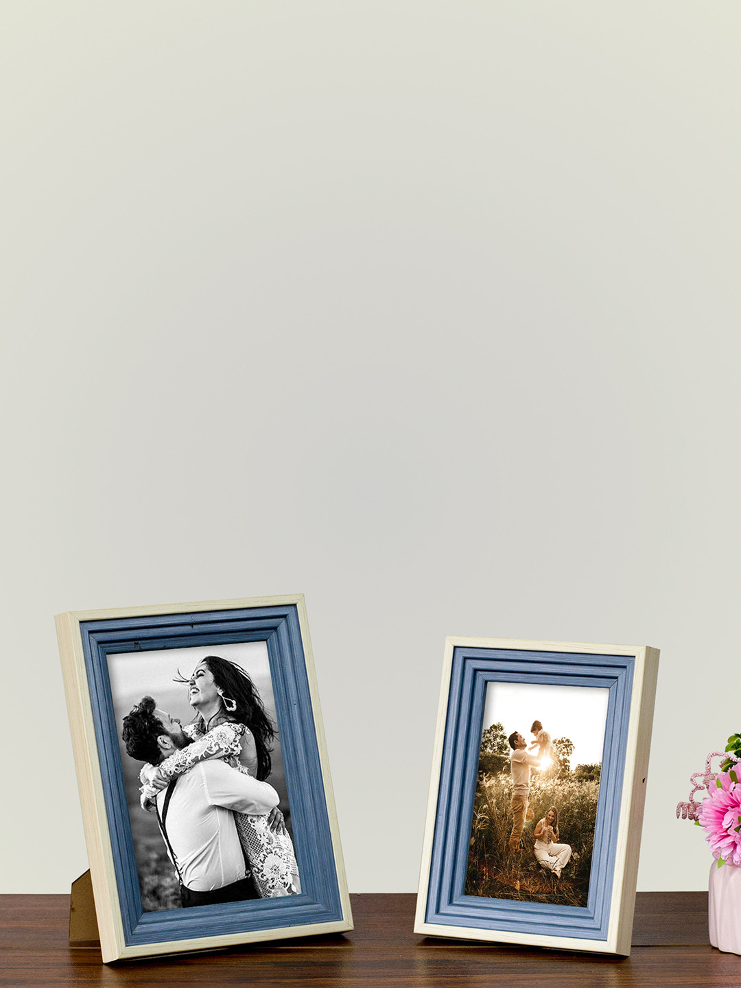 Art Street Set Of 2 Blue & Cream-Coloured Solid Table-Top Photo Frames