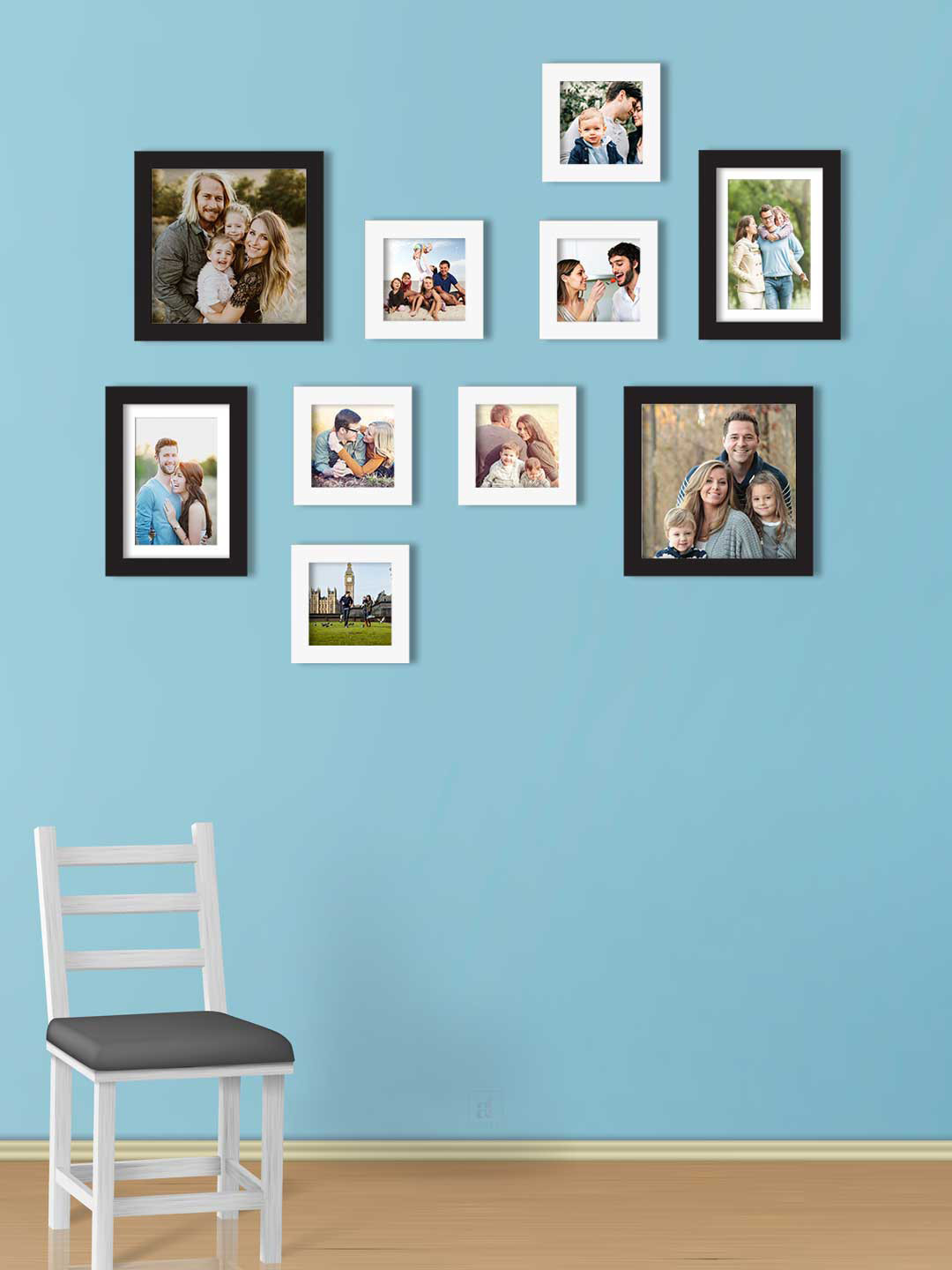 Art Street Set Of 10 White & Black Solid Individual Wall Photo Frames