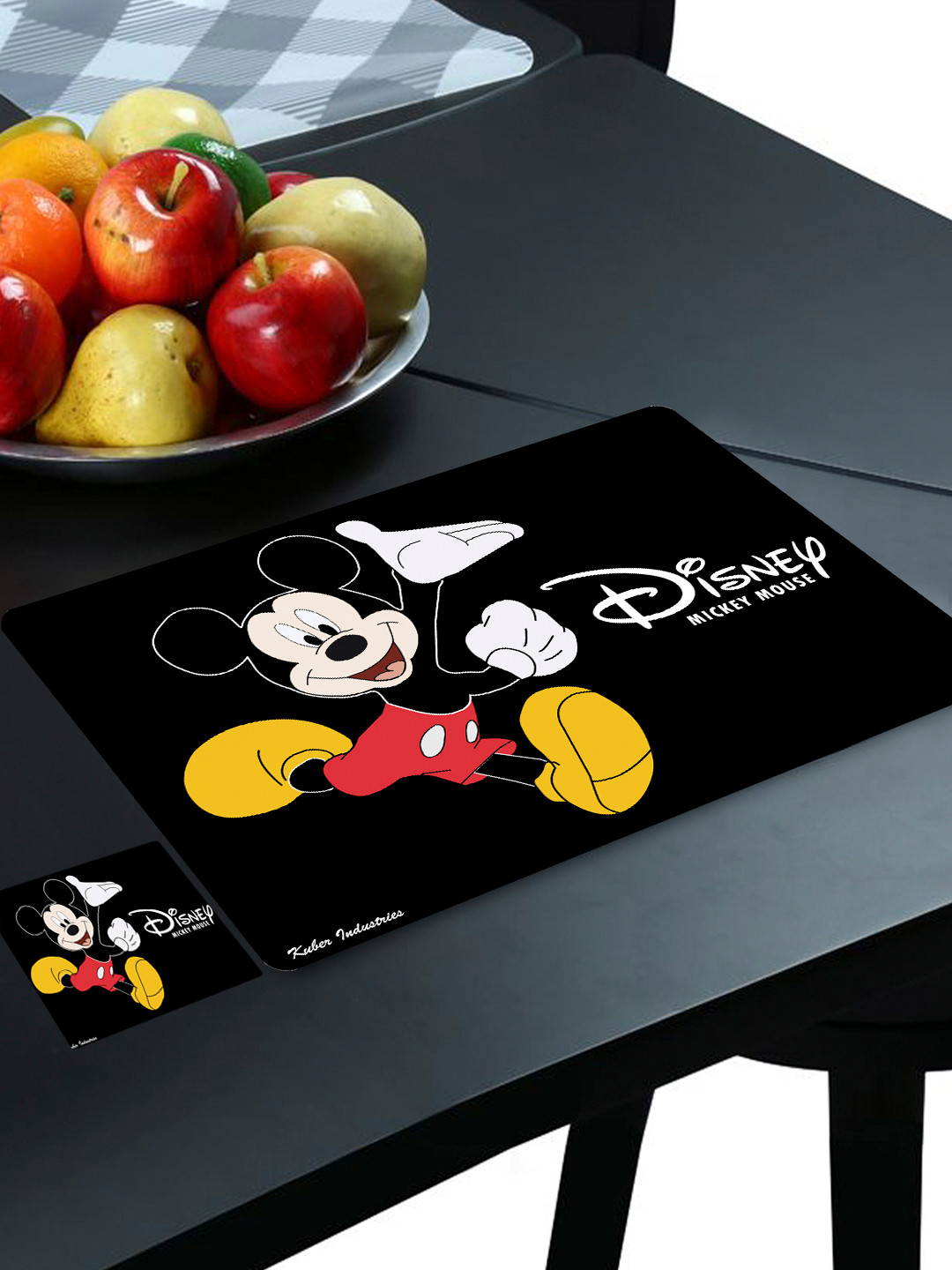Kuber Industries Set of 12 Black Mickey Mouse Printed Table Placemats & Coasters Set