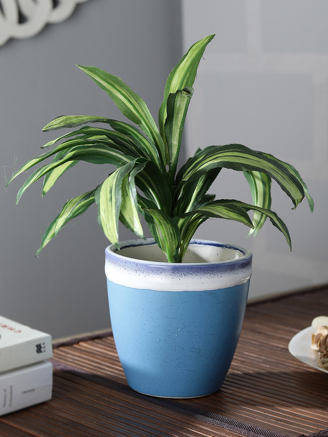 CDI Blue & White Colourblocked Ceramic Planter Pot